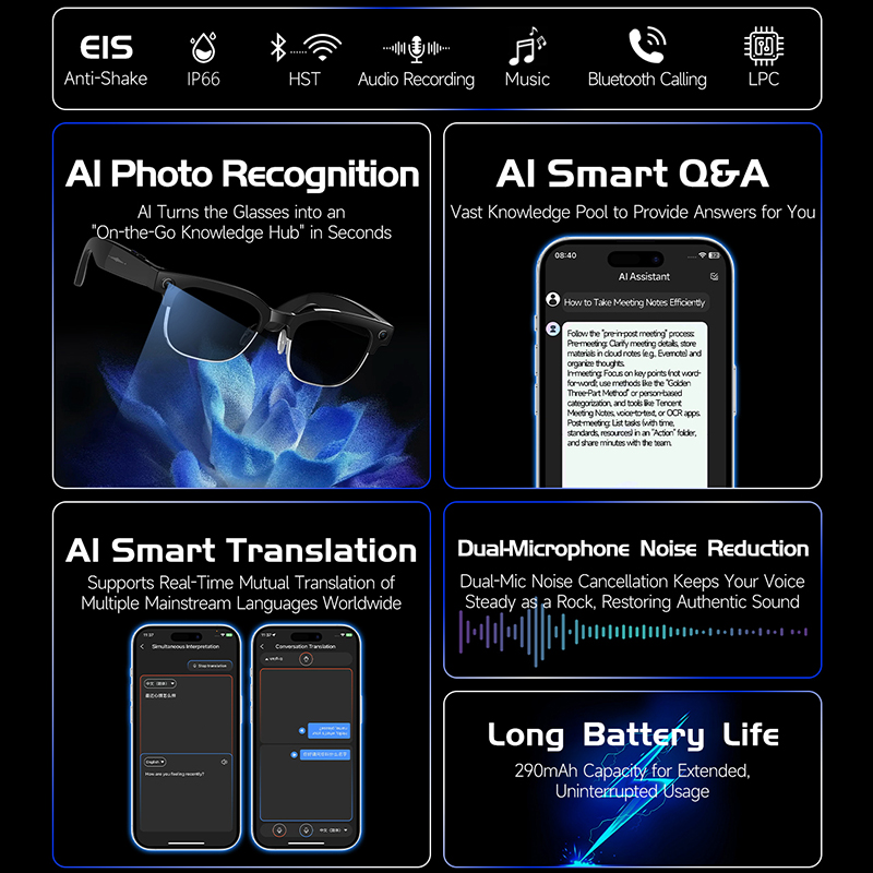AI Smart Translation Glasses W - Audio Music Recognition 评论和价格
