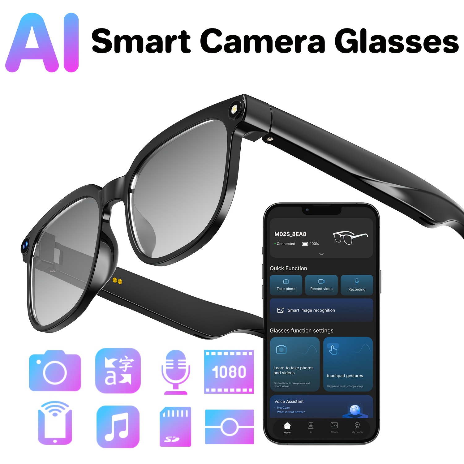 Smart camera glasses, 8-megapi - Audio Music Recognition 评论和价格