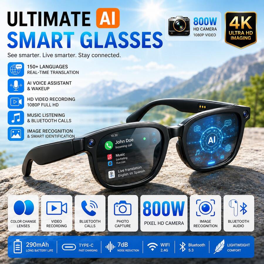 AI Smart Glasses With 8MP HD C - Audio Music Recognition 评论和价格