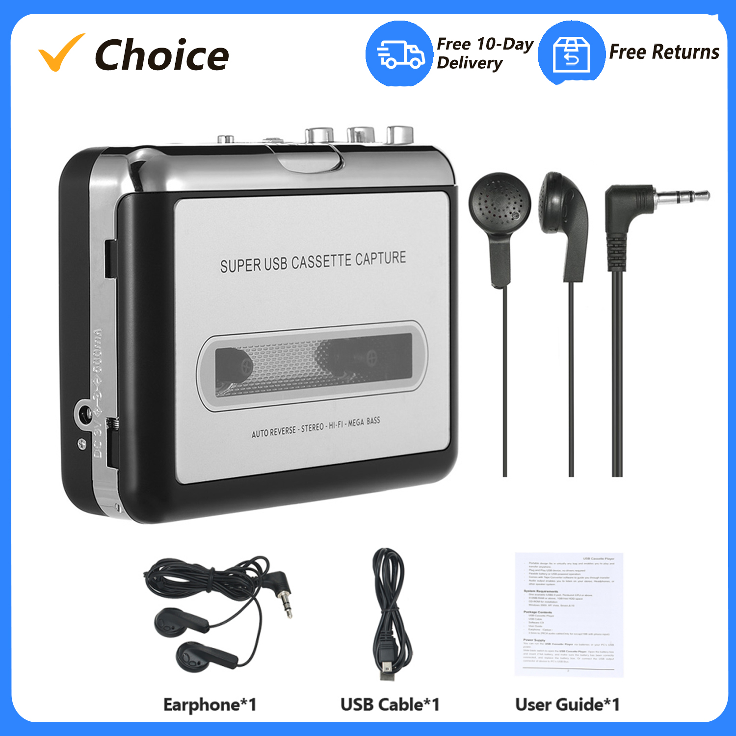 USB Cassette Capture  Cassette - Audio Music Converter To Mp3 评论和价格