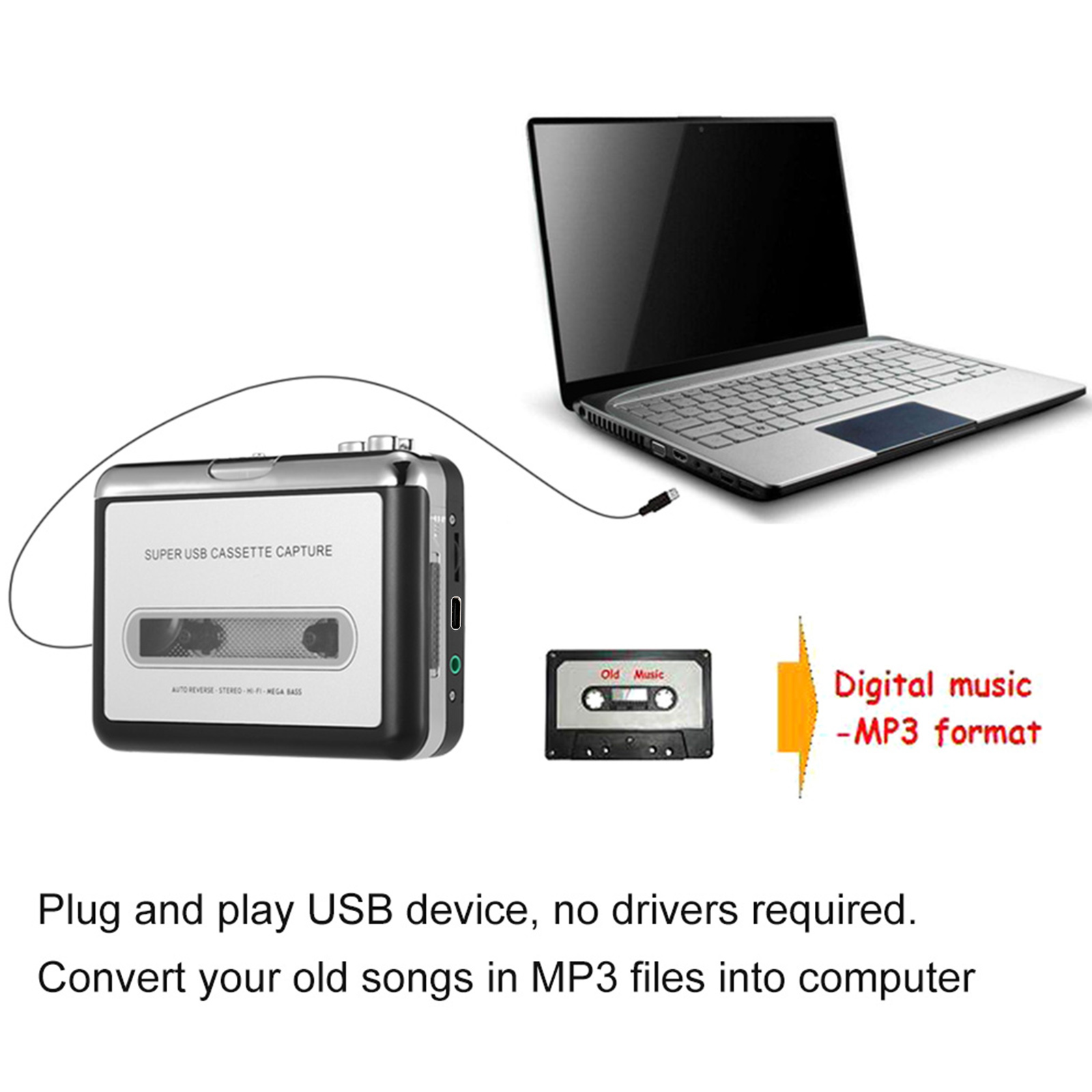 USB Cassette Capture  Cassette - Audio Music Converter To Mp3 评论和价格
